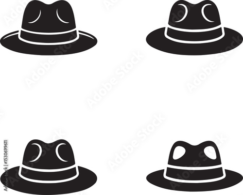Cowboy Hats silhouette set vector illustration isolated On Transparent Background