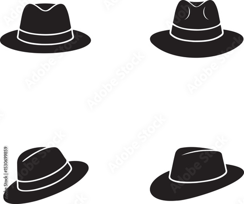 Cowboy Hats silhouette set vector illustration isolated On Transparent Background