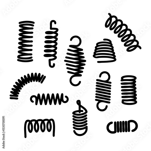 Coil spring silhouettes. Black and white Vector Illustration
