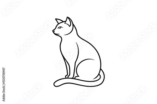 Single line drawing of a cat sitting sideways isolated on transparent background