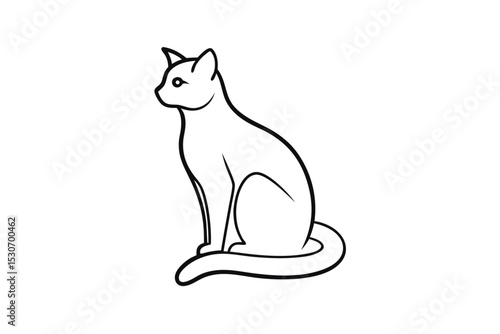 Single line drawing of a cat sitting sideways isolated on transparent background