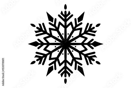 Black snowflake christmas design isolated on transparent background