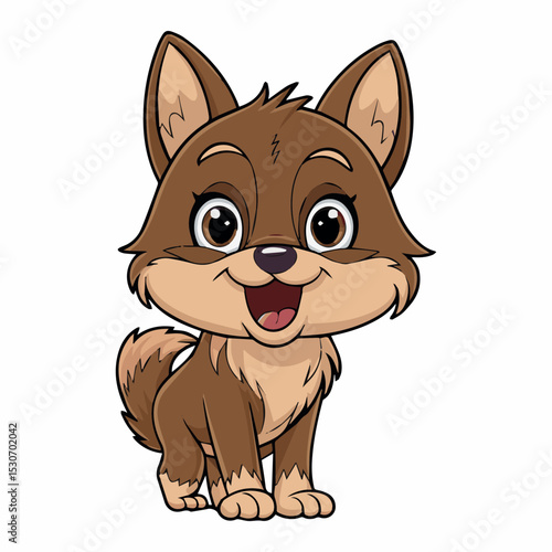 Cute brown puppy cartoon sitting happily with joyful child-friendly pet design