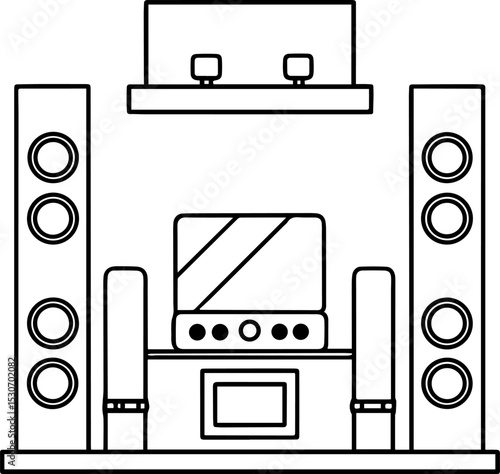 Home theater system black outline vector and illustration, coloring book page
