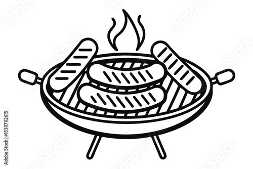 Outline design of sausages on a barbecue grill isolated on transparent background