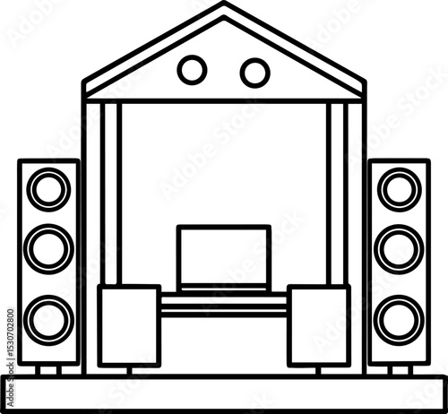 Home theater system black outline vector and illustration, coloring book page