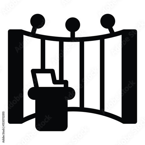 Presentation with podium and laptop solid icon, exhibition concept. Vector graphics. Product promotion stand sign on white background, style mobile or design.