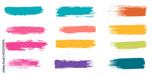 Colorful hand painted brushstrokes, smears in vector, rough ink brush strokes set, textured textboxes, hand-drawn design elements, paintbrush effect backgrounds, vector illustration