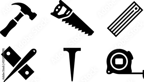 Vector illustration of carpentry tools hammer saw nail tape measure and other construction equipment icons set editable stock vector illustration