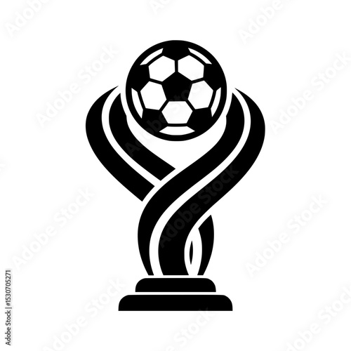 Elegant and dynamic vector illustration of a trophy with a soccer ball. This modern design features a football perched atop an impressive abstract-shaped trophy. 