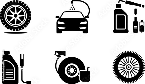 Car maintenance service auto repair shop tire change oil wash brake fluid vector illustration set icon editable stock vector illustration