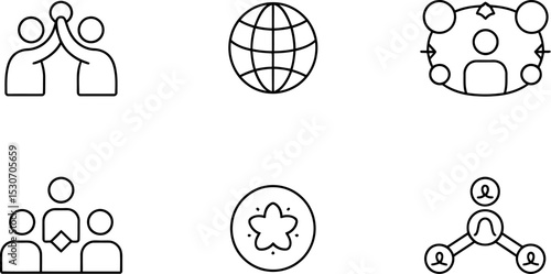 Teamwork collaboration partnership strategy venture alliance success global brainstorm icons vector design editable stock vector illustration