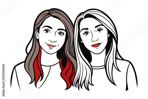Two girlfriends illustration isolated on transparent background