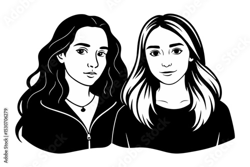 Two girlfriends illustration isolated on transparent background