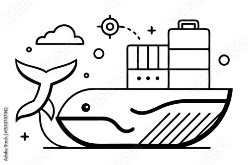Docker developer app icon whale and container isolated on transparent background