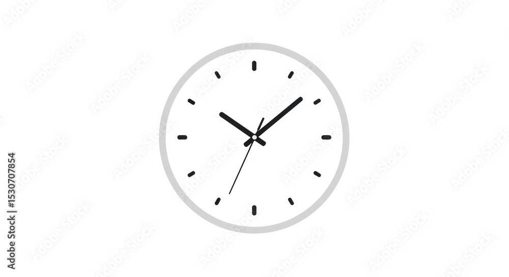 A simple white clock face with black hands indicating ten oh five on a plain white background view A simple white clock face with black hands indicating ten oh five on a plain white background view