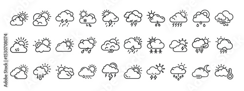 Weather icons set. Linear style. 