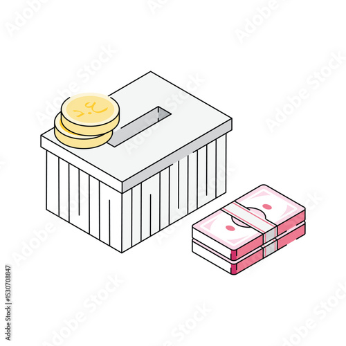Get this isometric style icon of donation box with money