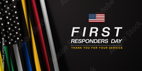 National First Responders Day. First responders and american flag. Great for posters, banners and social media. Dark background.
