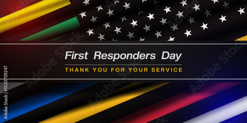 National First Responders Day. First responders flag and light. Great for posters, banners and social media. Dark background.