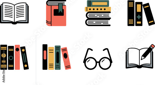 Reading books illustration set for education and learning vector graphic design resource icon pack 100 editable stock vector illustration