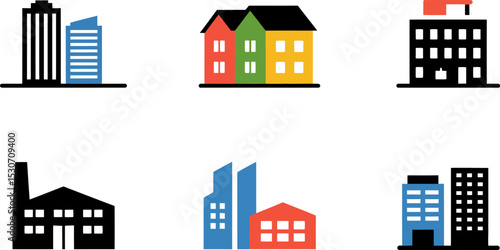 Building icons vector set city skyline architecture urban landscape construction real estate design 100 editable stock vector illustration