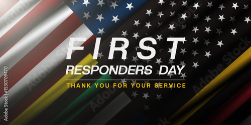 National First Responders Day. American, first responders flag and light. Great for posters, banners and social media. Dark background.