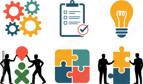 Business process management strategy consulting teamwork solutions management collaboration planning idea editable stock vector illustration