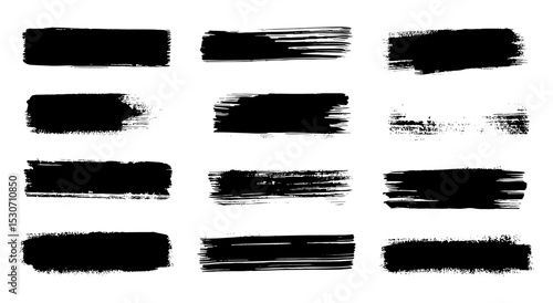 Rough grunge paint line texture, straight black brush strokes, vintage sketch rectangle text boxes, Chinese or Japanese calligraphy brush, hand drawn artistic stripe pattern, vector illustration.