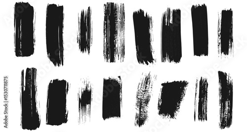 Straight brush lines, rectangle sketch boxes, black ink strokes, grunge smears, thick texture, Chinese calligraphy vector illustration, paint stripe shapes, artistic design.