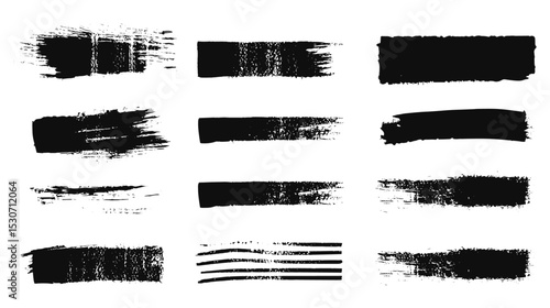 Grunge brushstroke vector illustration, hand drawn ink lines, thick arrows, Japanese and Korean calligraphy, gouache texture, sketch rectangles, black paint design, textured art.