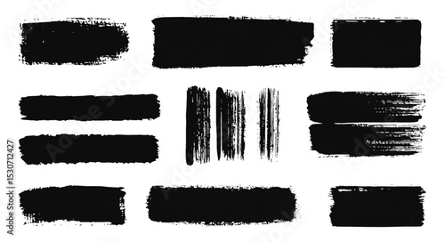 Vector illustration of sketchy rectangles, brushstroke ink arrows, black gouache paint, Chinese and Japanese calligraphy set, hand drawn lines, grunge art, background texture design.