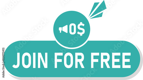 Flat style "Join for Free" button with clean modern design, perfect for memberships, subscriptions, apps, and promotional signups to attract new users.