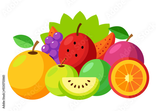 Assorted fresh fruits colorful illustration