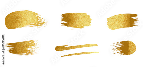 Vector illustration of gold brush glitter splashes, golden brush strokes, foil metal effect, luxury shiny frame, sparkle stain, Christmas design, banner elements, festive background.