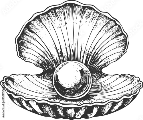 Seashell with Pearl Sketch - Hand-Drawn Ocean Treasure Illustration

