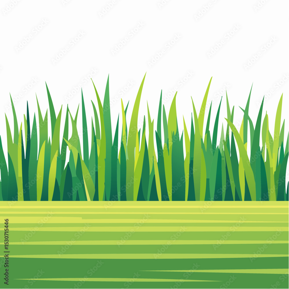 Fototapeta premium Illustration of Green Grass and Grain Stalks Blowing in the Wind