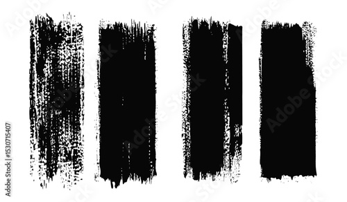 Vertical dry brush texture, grungy paint swipe background textures, wide black hand-drawn acrylic punk style bg, Japanese calligraphy brushstrokes set, distressed text boxes, vector illustration.