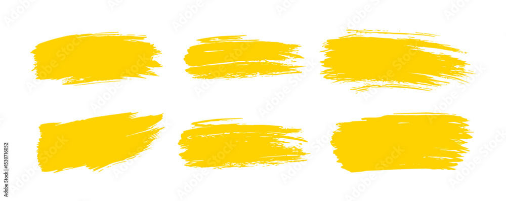 Yellow paint brush line strokes, hand-drawn highlights, text highlighter pen, marker, rough grunge thick paint texture background, sketched text boxes, vector illustration.