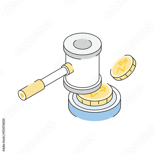 An amazing isometric icon showing auction bidding