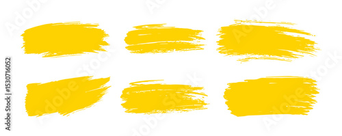 Yellow paint brush line strokes, hand-drawn highlights, text highlighter pen, marker, rough grunge thick paint texture background, sketched text boxes, vector illustration.