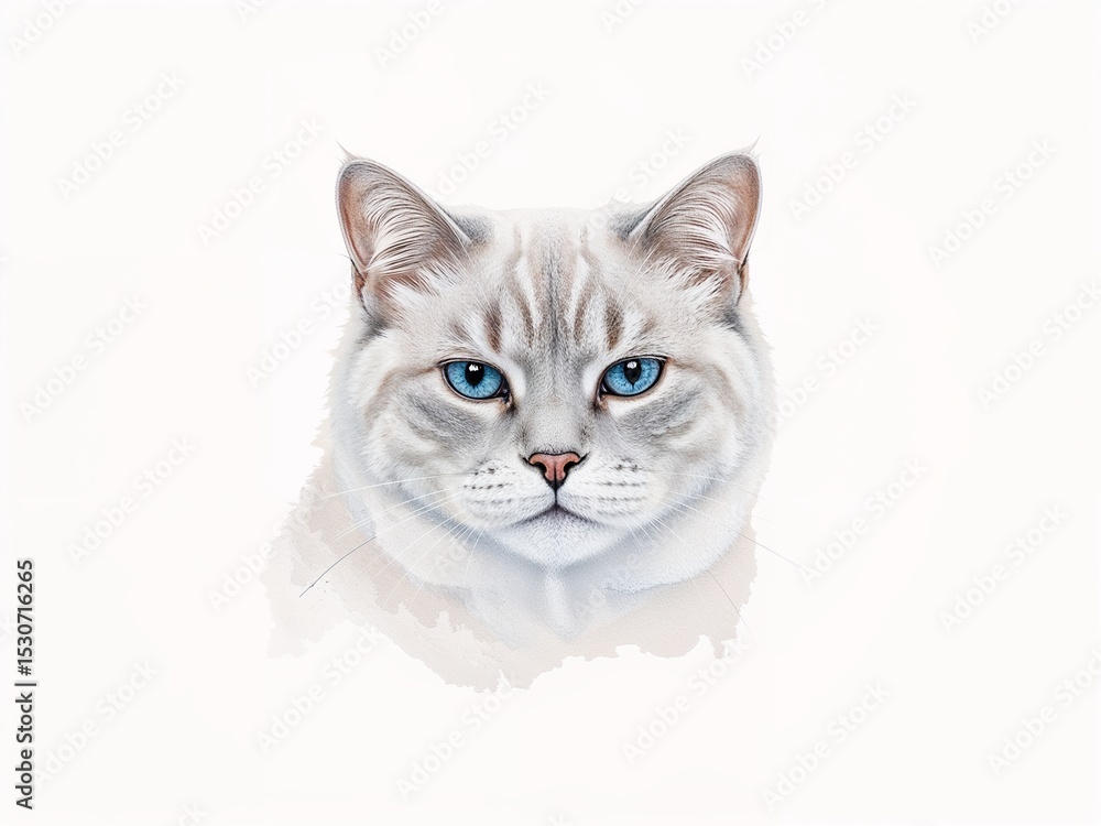 Fototapeta premium Elegant Cat Portrait with Striking Blue Eyes on White Background