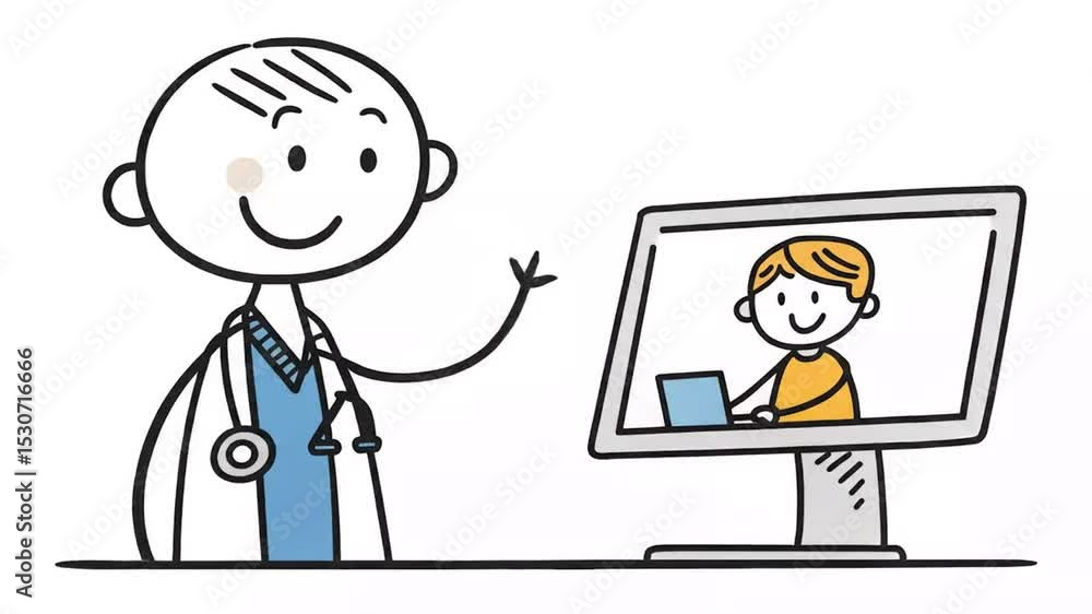 Animated Telehealth Consultation: Doctor and Child Stick Figures Animated Telehealth Consultation: Doctor and Child Stick Figures