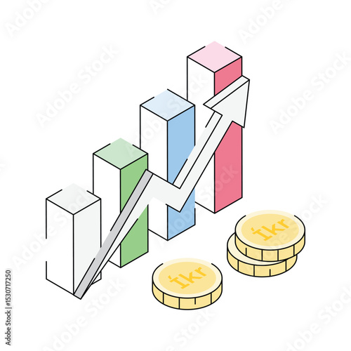 A visually appealing isometric icon of investment profit chart