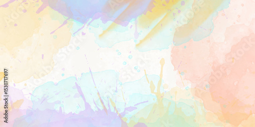 Colorful abstract watercolor background digital art .overlay featuring soft pastel hues of blue, pink, yellow mimicking a watercolor painting suitable for a variety	