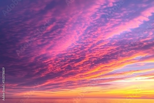 Breathtaking Sunset Over Tranquil Waters with Vibrant Violet and Orange Hues in the Sky