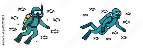 Diving enthusiasts exploring underwater life surrounded by fish in a vibrant marine environment