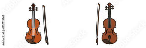 Violin with bow displayed side by side in a minimalist style suitable for musical education and design purposes