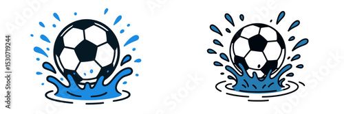 Soccer ball splashing in water during a playful moment of outdoor fun