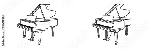 Two elegant grand pianos displayed side by side in a spacious music room with bright lighting